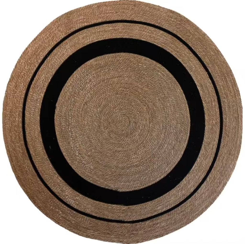 Round Braided Natural Grass Rug | 200cm Diameter, Jute & Cotton Hand Woven Rug, Boho Wabi-Sabi Home Decor