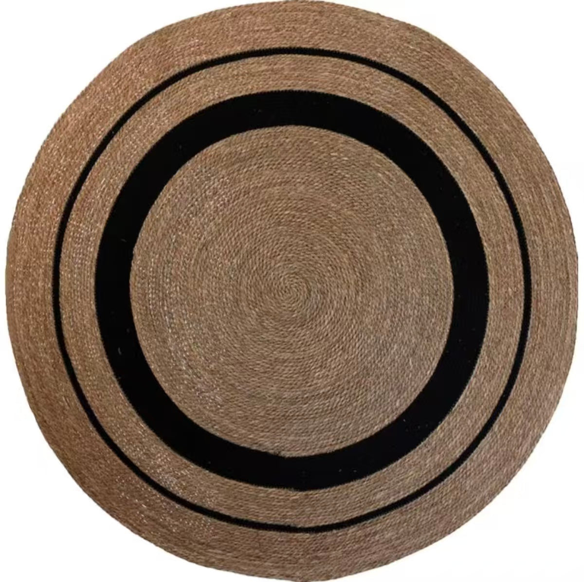 Round Braided Natural Grass Rug | 200cm Diameter, Jute & Cotton Hand Woven Rug, Boho Wabi-Sabi Home Decor