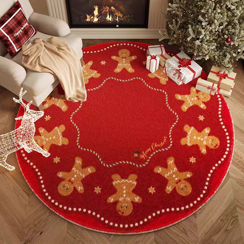 Round Christmas Area Rug | Custom Size & Material Available, Xmas Home Decor Carpet Main image