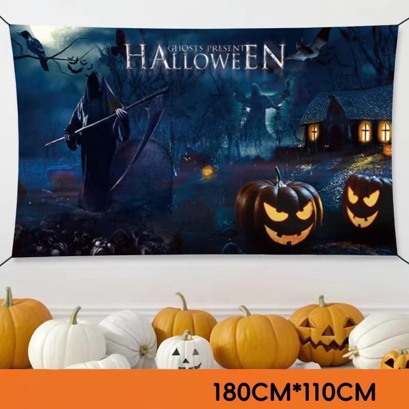 Happy Halloween Cartoon Tapestry Backdrop | 180×110cm Polyester Printed Wall Hanging