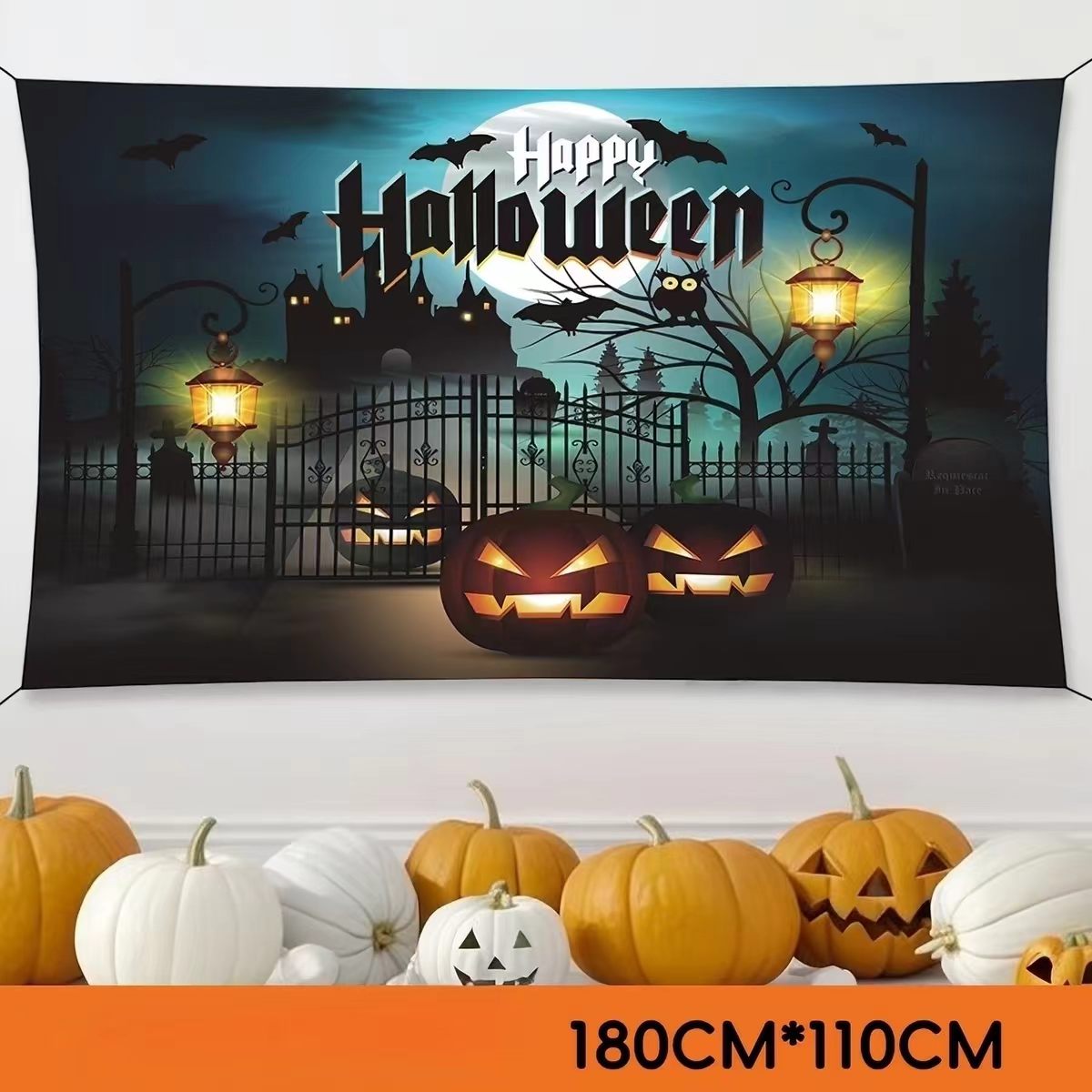 Happy Halloween Cartoon Tapestry Backdrop | 180×110cm Polyester Printed Wall Hanging Image secondaire du produit