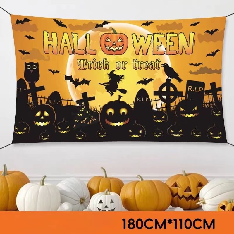 Happy Halloween Cartoon Tapestry Backdrop | 180×110cm Polyester Printed Wall Hanging