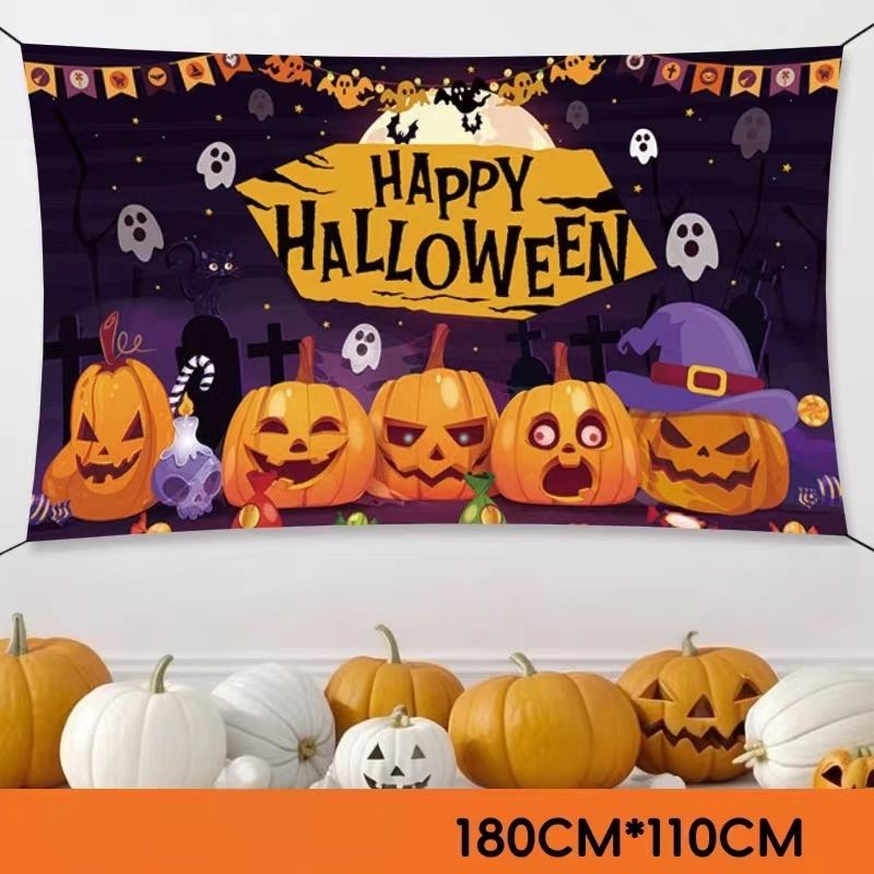 Happy Halloween Cartoon Tapestry Backdrop | 180×110cm Polyester Printed Wall Hanging