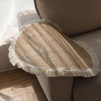 Round Braided Cotton Linen Rug with Tassel Fringe | Boho Home Decor