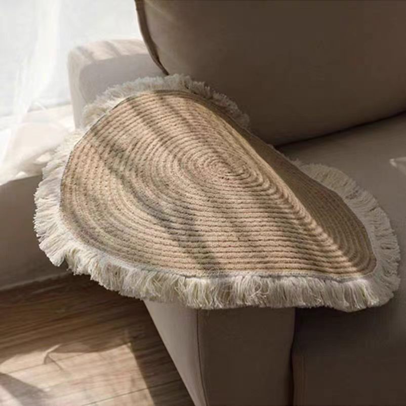 Round Braided Cotton Linen Rug with Tassel Fringe | Boho Home Decor