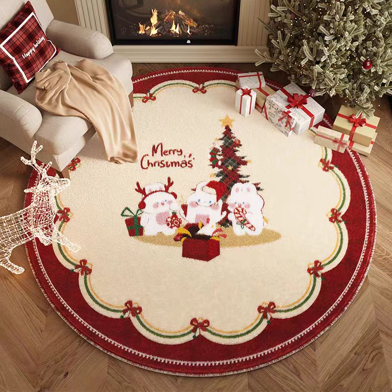 Round Christmas Area Rug | Custom Size & Material Available, Xmas Home Decor Carpet