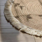 Round Braided Cotton Linen Rug with Tassel Fringe | Boho Home Decor
