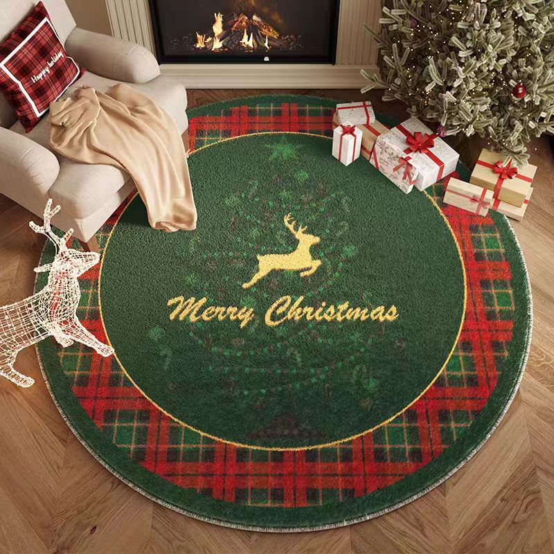 Round Christmas Area Rug | Custom Size & Material Available, Xmas Home Decor Carpet