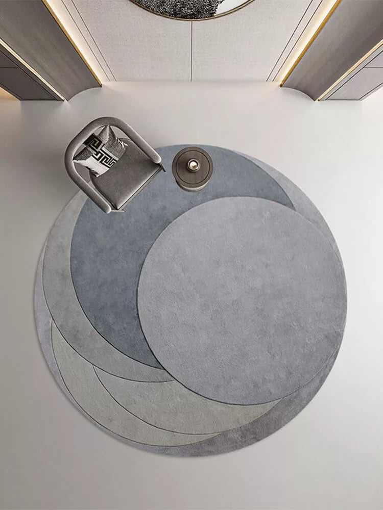 Haoseo Grey Geometric Round Rug