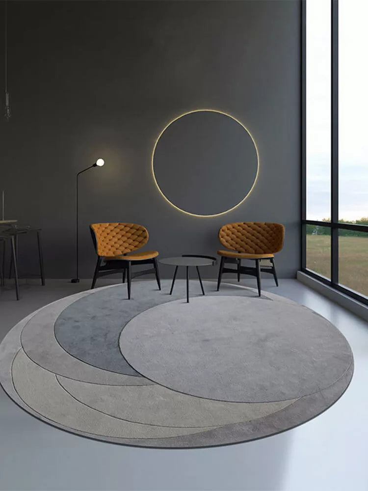 Haoseo Grey Geometric Round Rug
