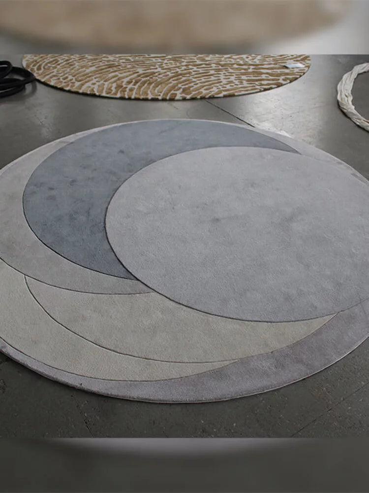 Haoseo Grey Geometric Round Rug
