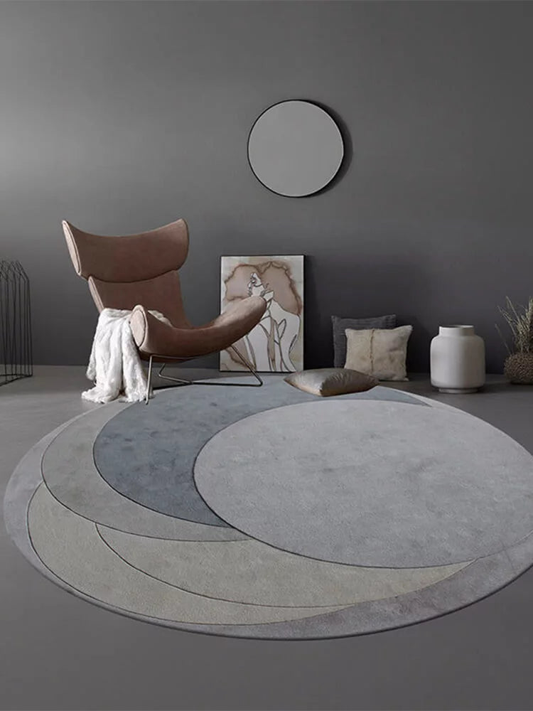 Haoseo Grey Geometric Round Rug