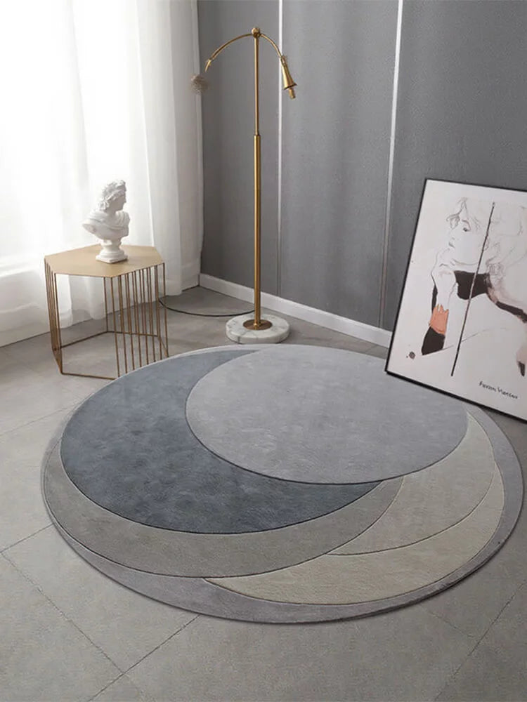 Haoseo Grey Geometric Round Rug
