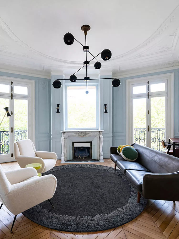 Belace Round Black Rug