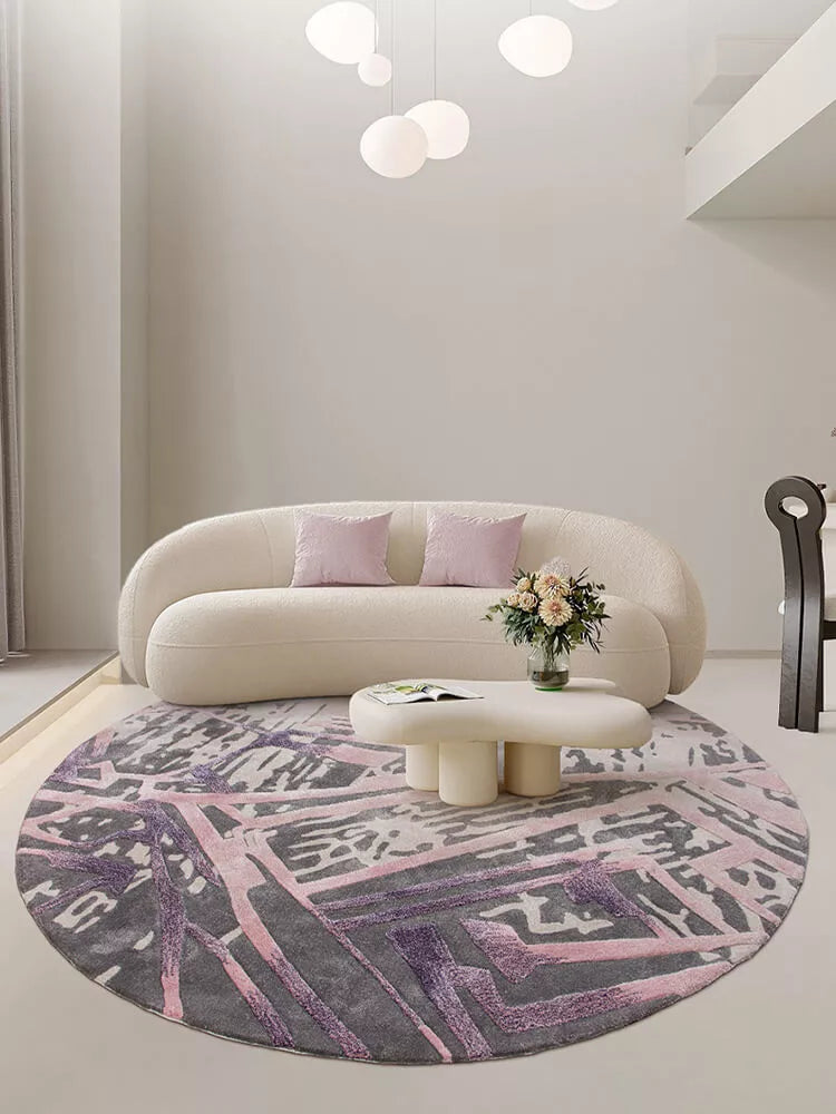 Lavender Round Abstract Rug