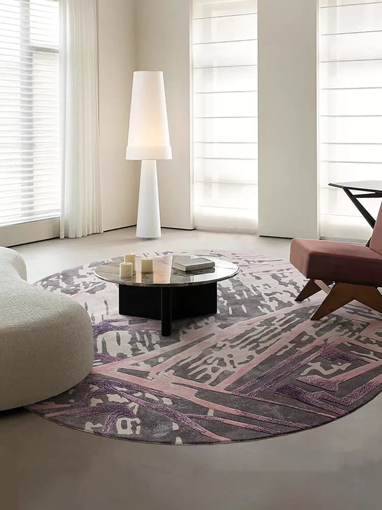 Lavender Round Abstract Rug