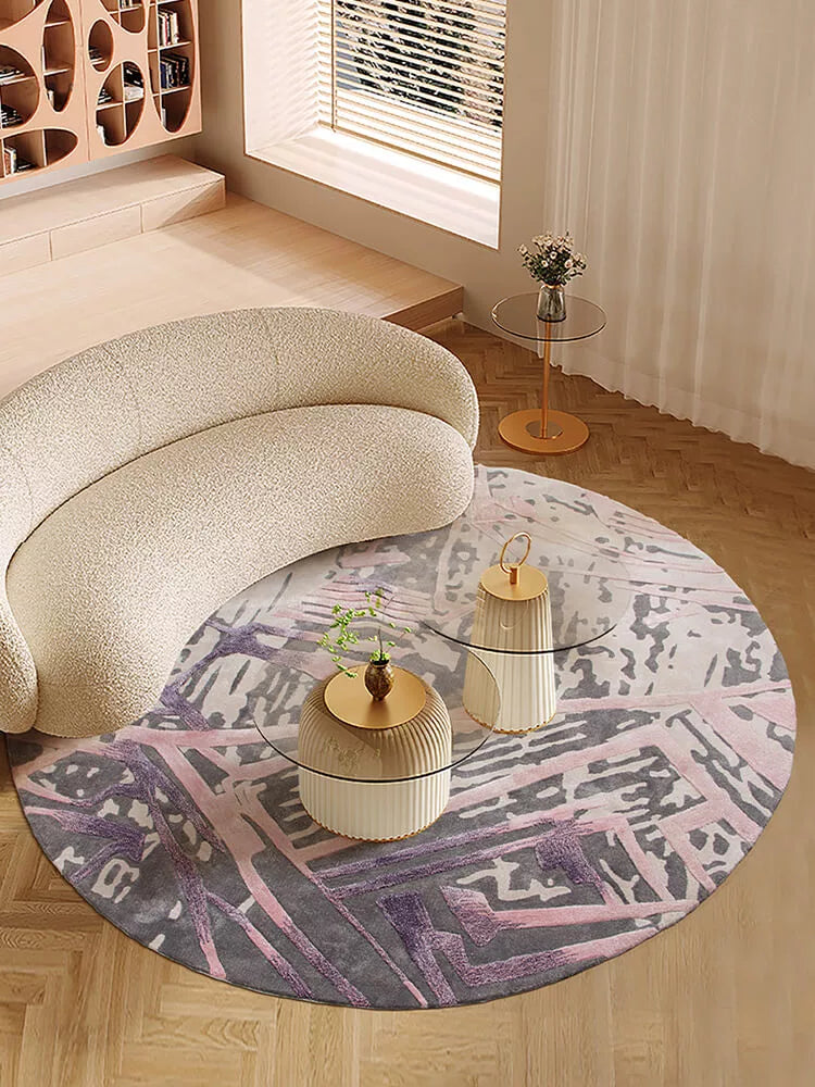 Lavender Round Abstract Rug