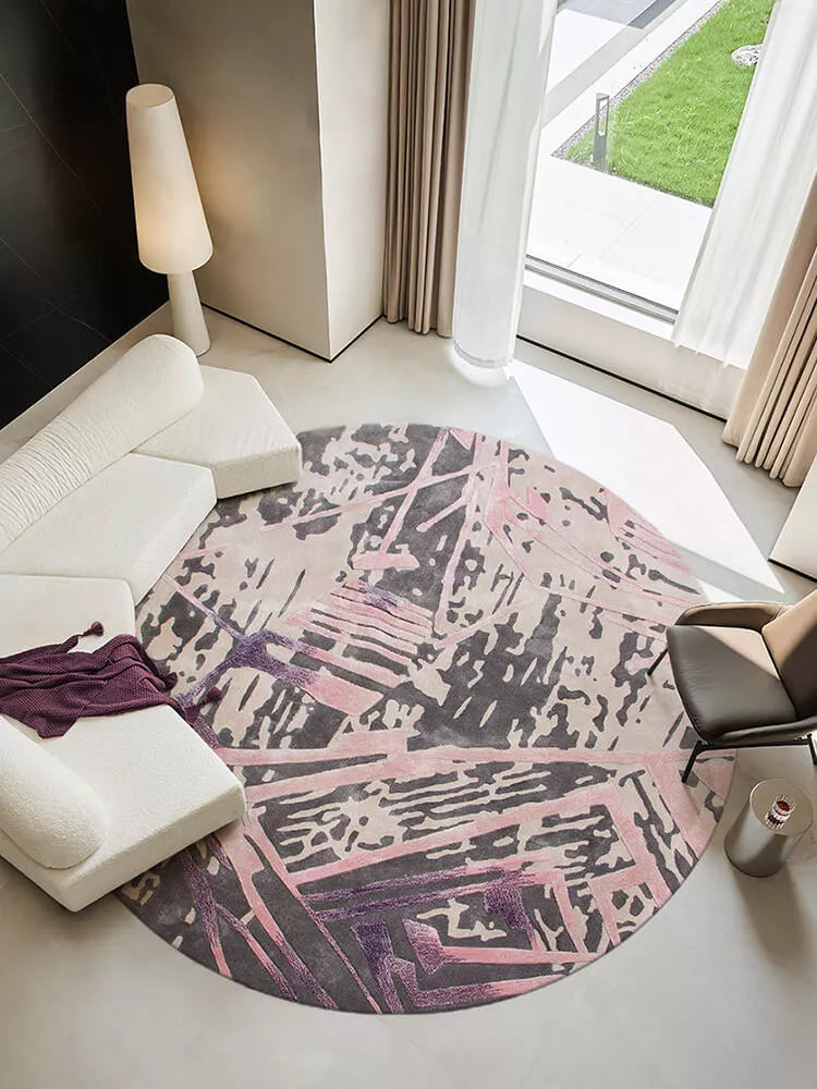 Lavender Round Abstract Rug