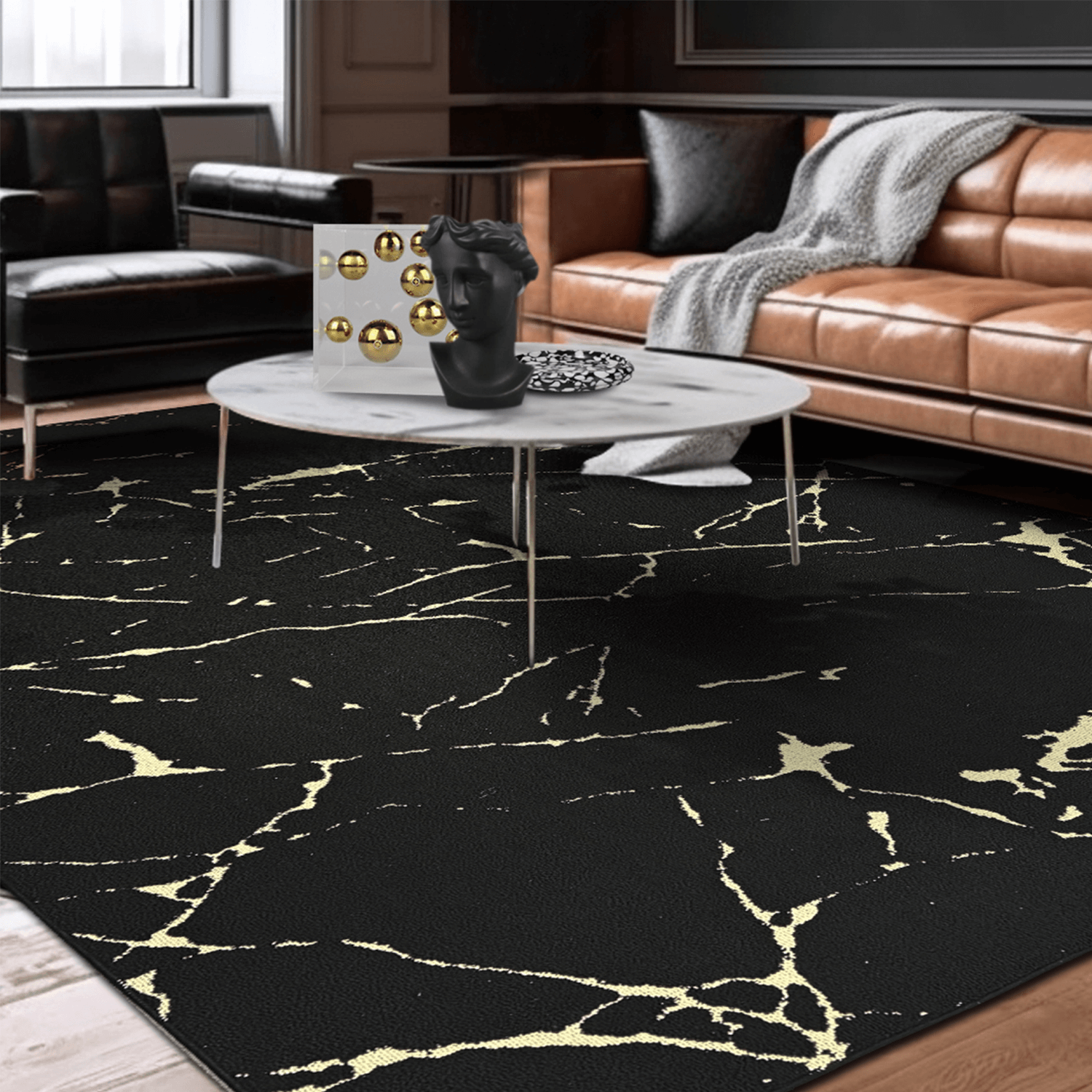 Black Gold Area Rug - Houseoon