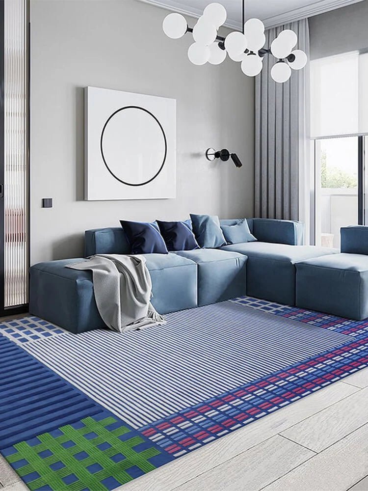 Checkered blue tufted rug - Houseoon