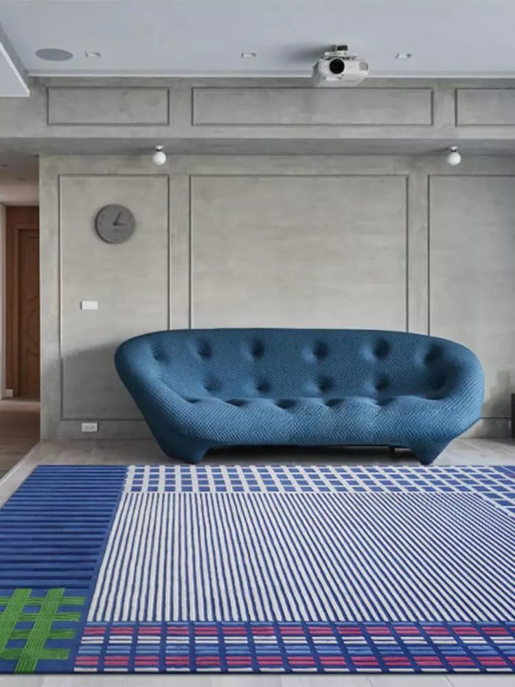 Checkered blue tufted rug - Houseoon