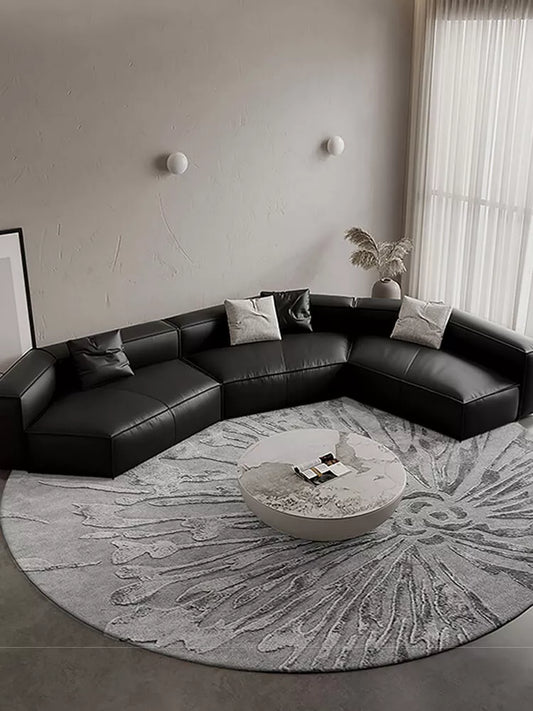 Silver Modern Abstract Round Rug