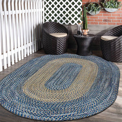 Jute- und Denim-Teppich mit gleichmäßigen Streifen