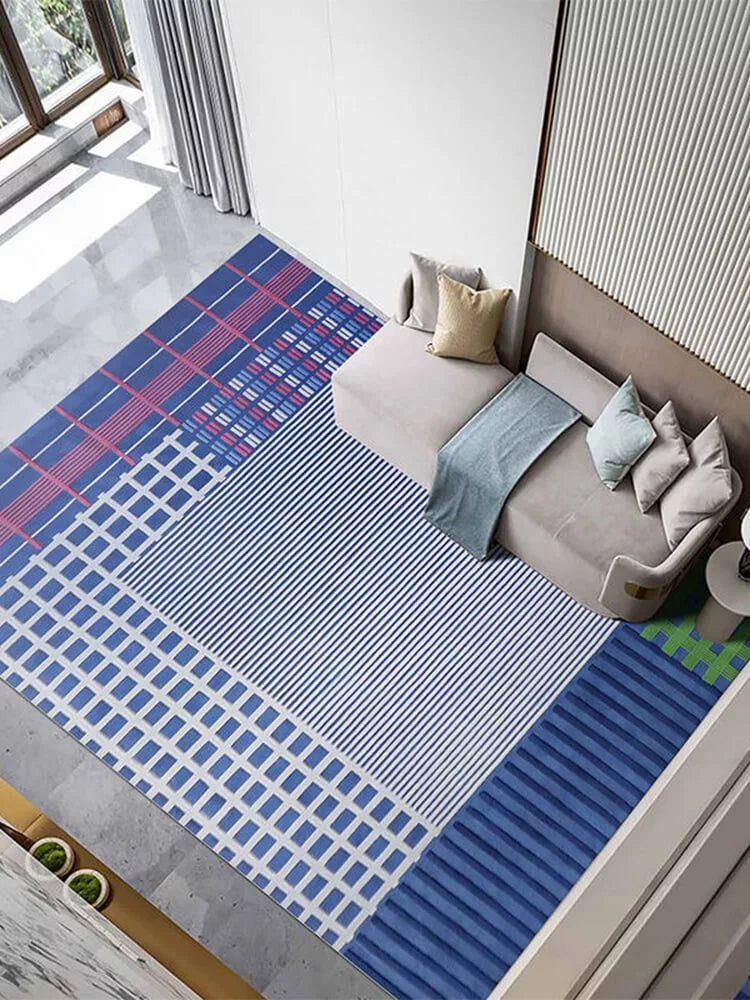 Checkered blue tufted rug