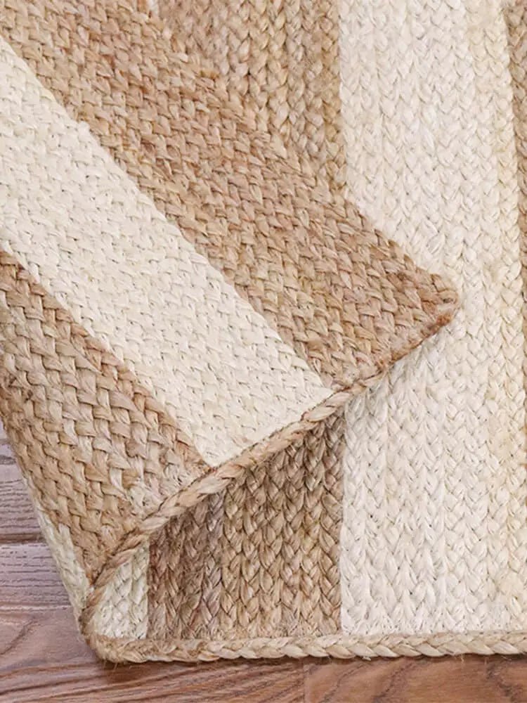Handwoven Striped Jute Area Rug - Houseoon