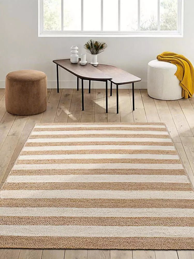 Handwoven Striped Jute Area Rug - Houseoon