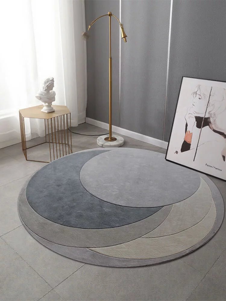 Haoseo Grey Geometric Round Rug - Houseoon