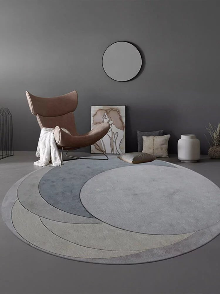 Haoseo Grey Geometric Round Rug - Houseoon