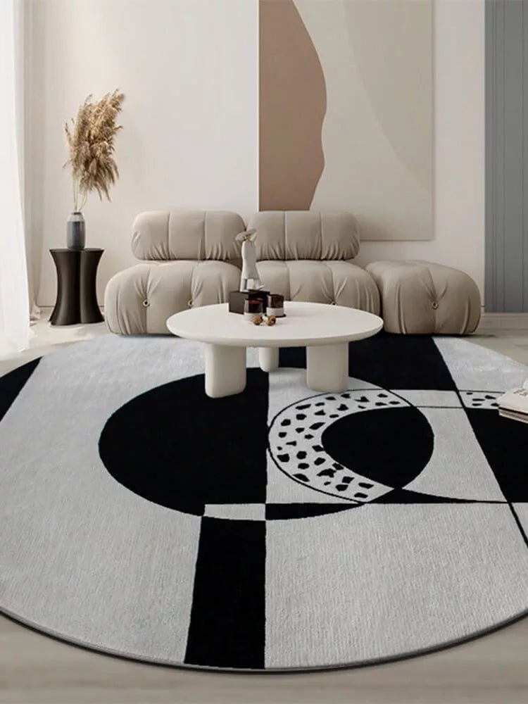 Momen black and white geometric rug - Houseoon