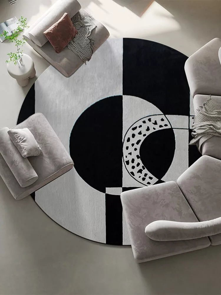 Momen black and white geometric rug - Houseoon