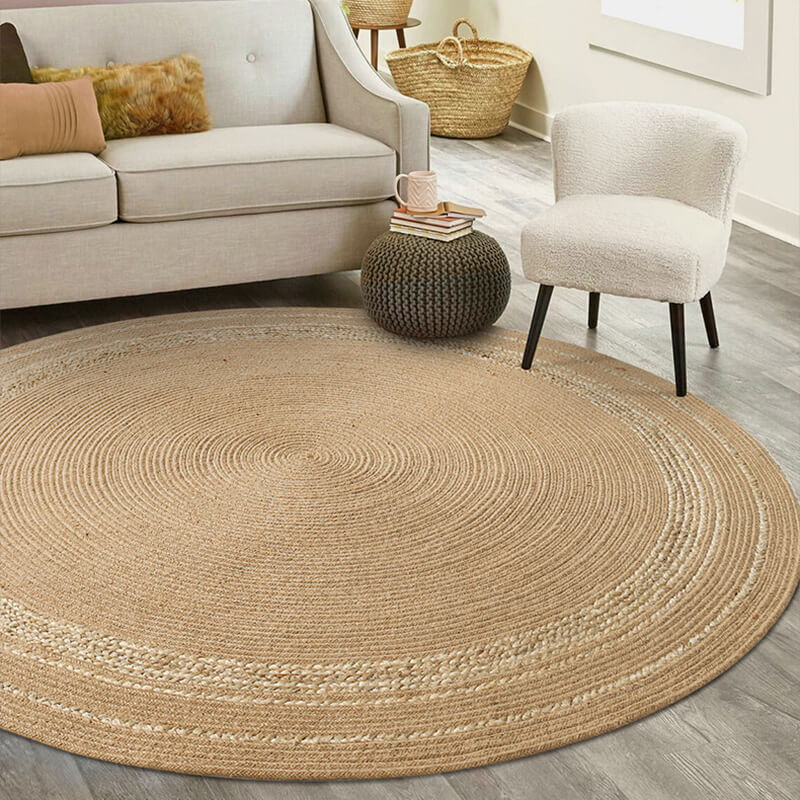 Natural Hand-Braided Round Jute Rug