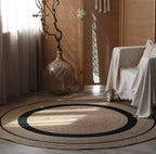 Round Braided Natural Grass Rug | 200cm Diameter, Jute & Cotton Hand Woven Rug, Boho Wabi-Sabi Home Decor - Houseoon
