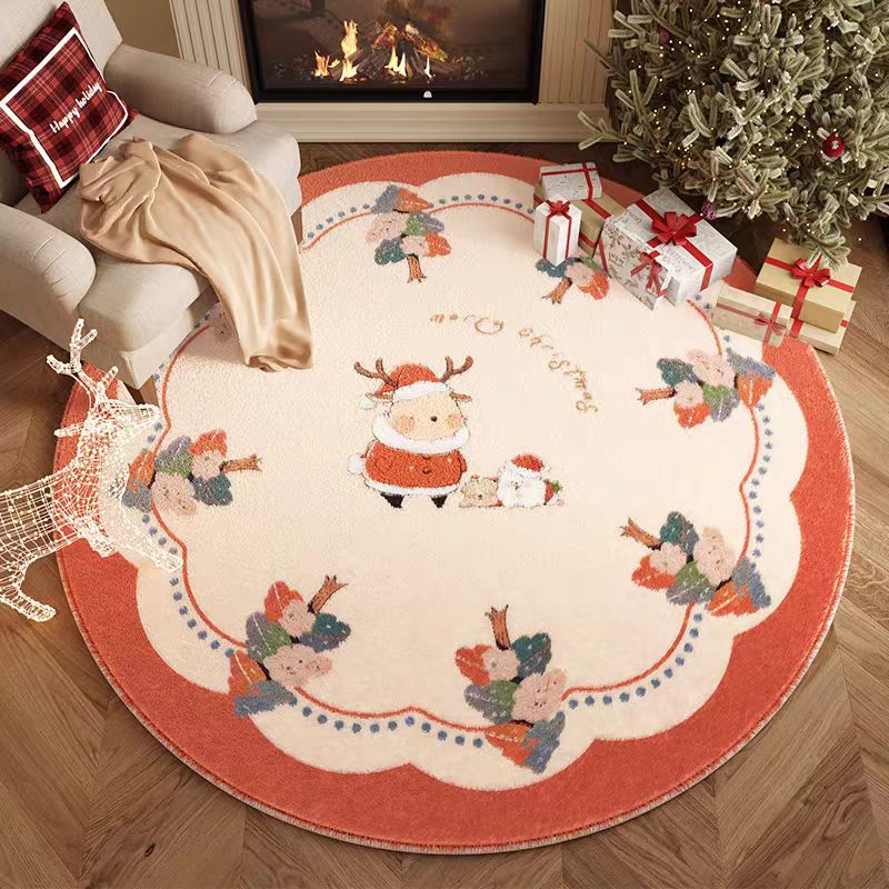 Round Christmas Area Rug | Custom Size & Material Available, Xmas Home Decor Carpet - Houseoon