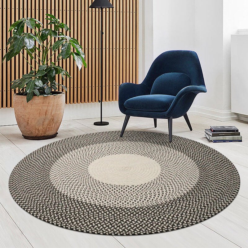 Round mixed color wool carpet Rug - Houseoon