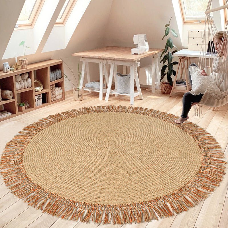 Round Tassels Jute Rug - Houseoon