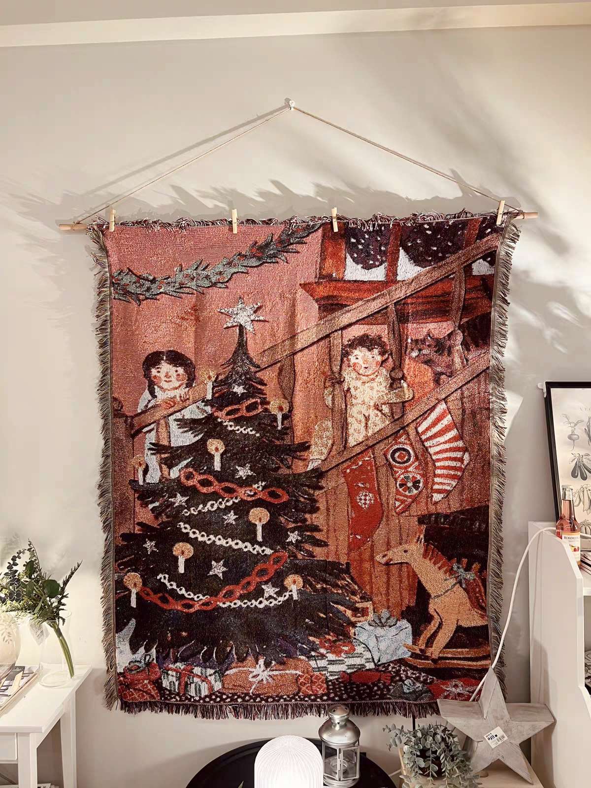 Vintage Christmas Tree Jacquard Tapestry | Whimsical Holiday Wall Hanging - Houseoon Hauptbild
